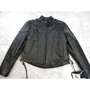 Xelement Leather Jacket Mens Small Black Motorcycle Biker Zip‎ Out Liner Padded